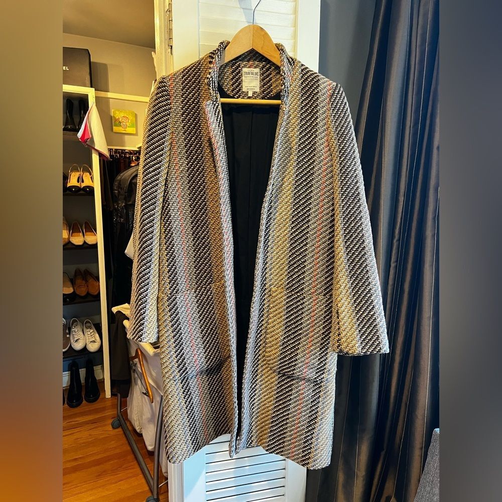 Zara Trafaluc Outerwear Collection Striped Jacquard Coat Multi Color - Rare - Picture 7 of 14
